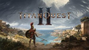 Titan Quest II artwork showing a Greek warrior surrounded by mythological creatures